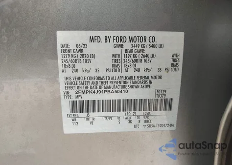 2023 Ford Edge Sel z USA, uszkodzony, nr VIN 2FMPK4J91PBA50410